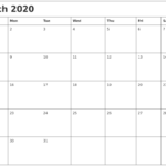 March 2020 Month Calendar