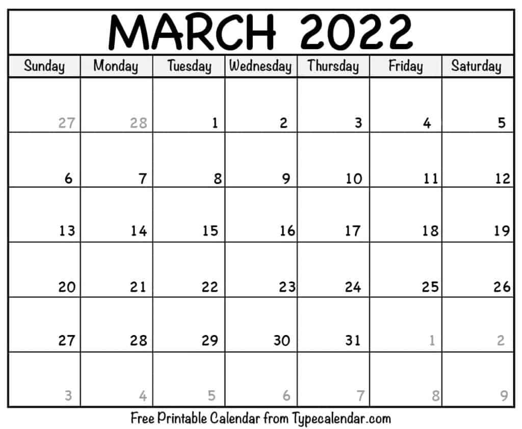 March 2022 Calendar Free Printable Calendar Templates March 2022 