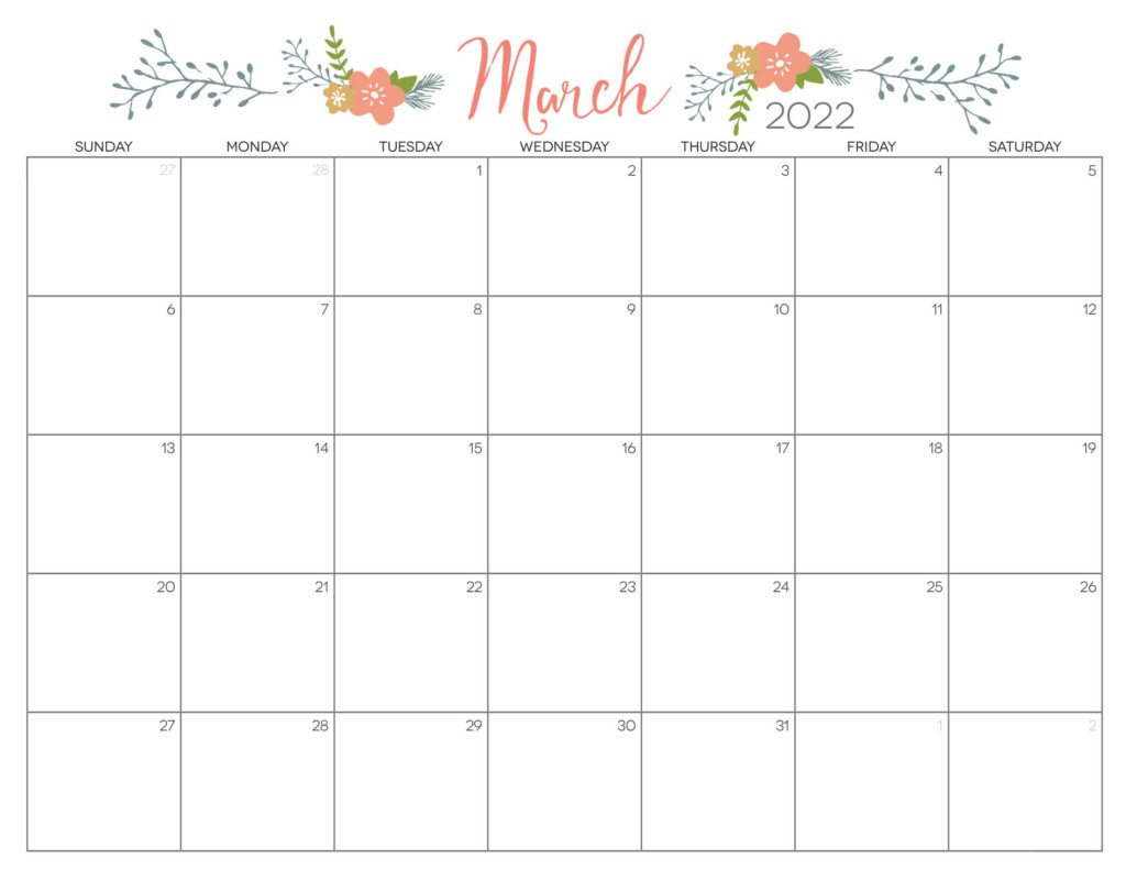 March 2022 Calendar Printable Cute Latest News Update