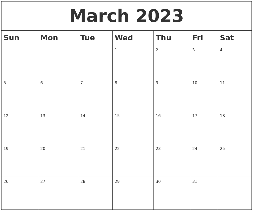 March 2023 Blank Calendar