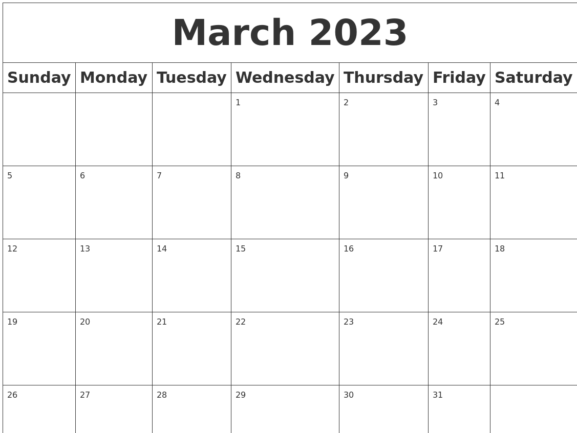 March 2023 Blank Calendar