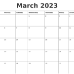 March 2023 Blank Calendar Template