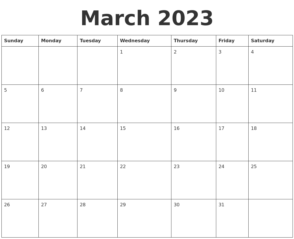 March 2023 Blank Calendar Template