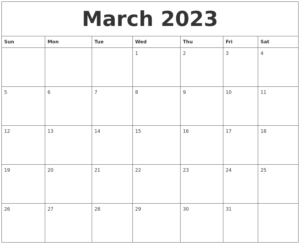 March 2023 Calendar