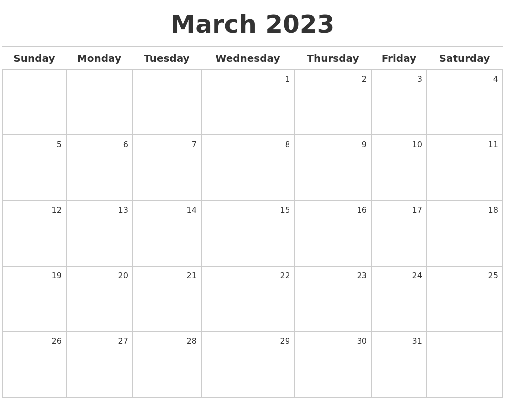 March 2023 Calendar Maker