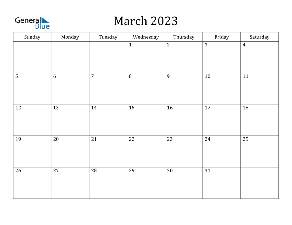 March 2023 Calendar PDF Word Excel