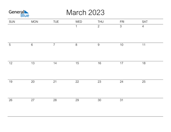 March 2023 Calendar PDF Word Excel 