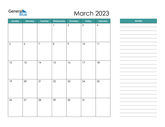 March 2023 Calendar PDF Word Excel