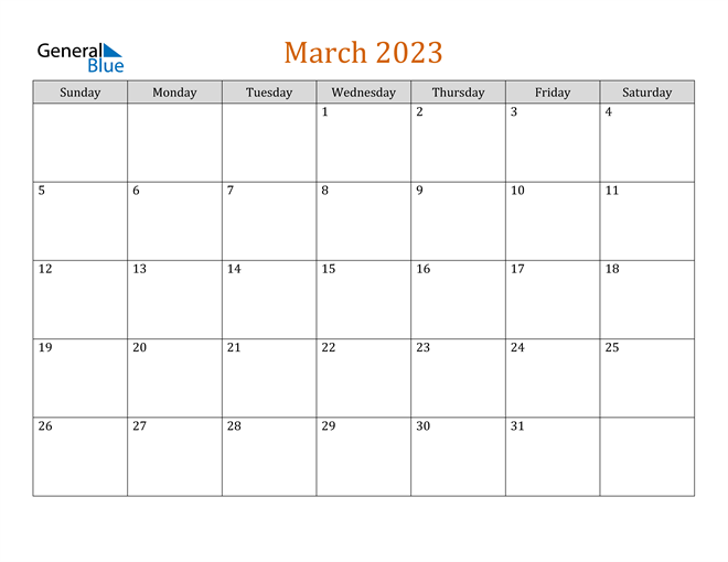 March 2023 Calendar PDF Word Excel 