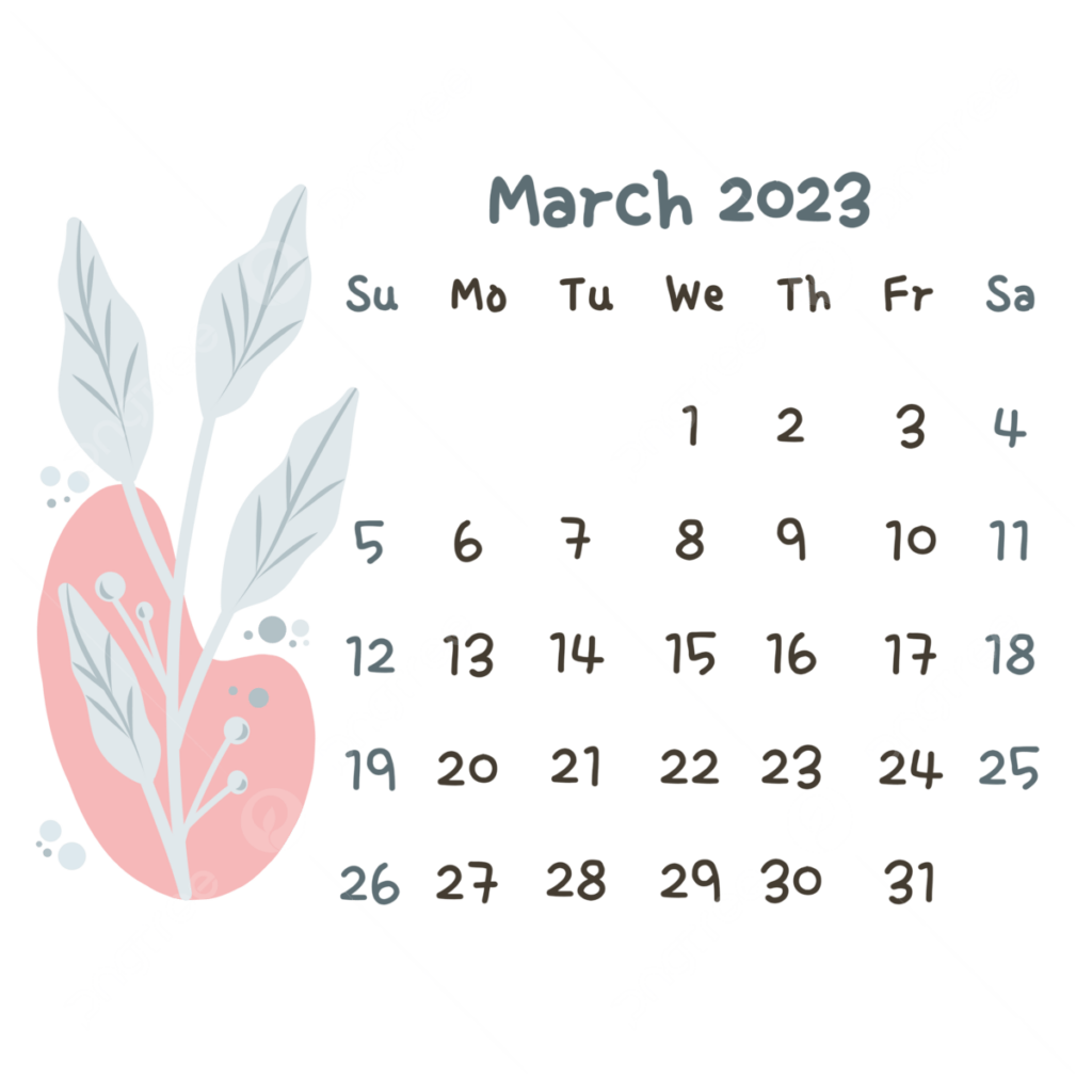 March 2023 Calendar PNG Transparent Download 2023 Aesthetic Calendar 