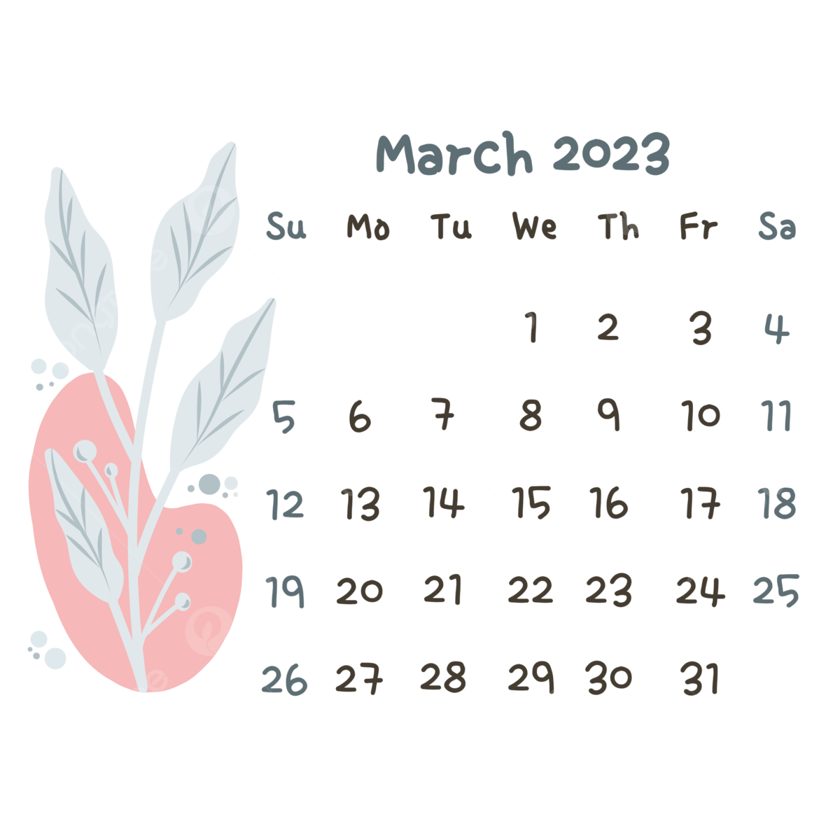 March 2023 Calendar PNG Transparent Download 2023 Aesthetic Calendar