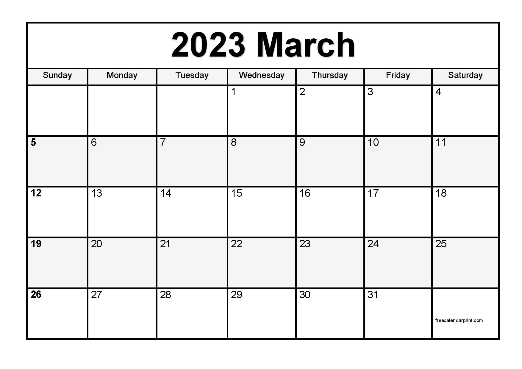 March 2023 Calendar Printable PDF Blank Templates