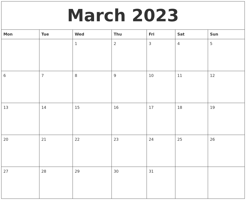 March 2023 Calendar Printables