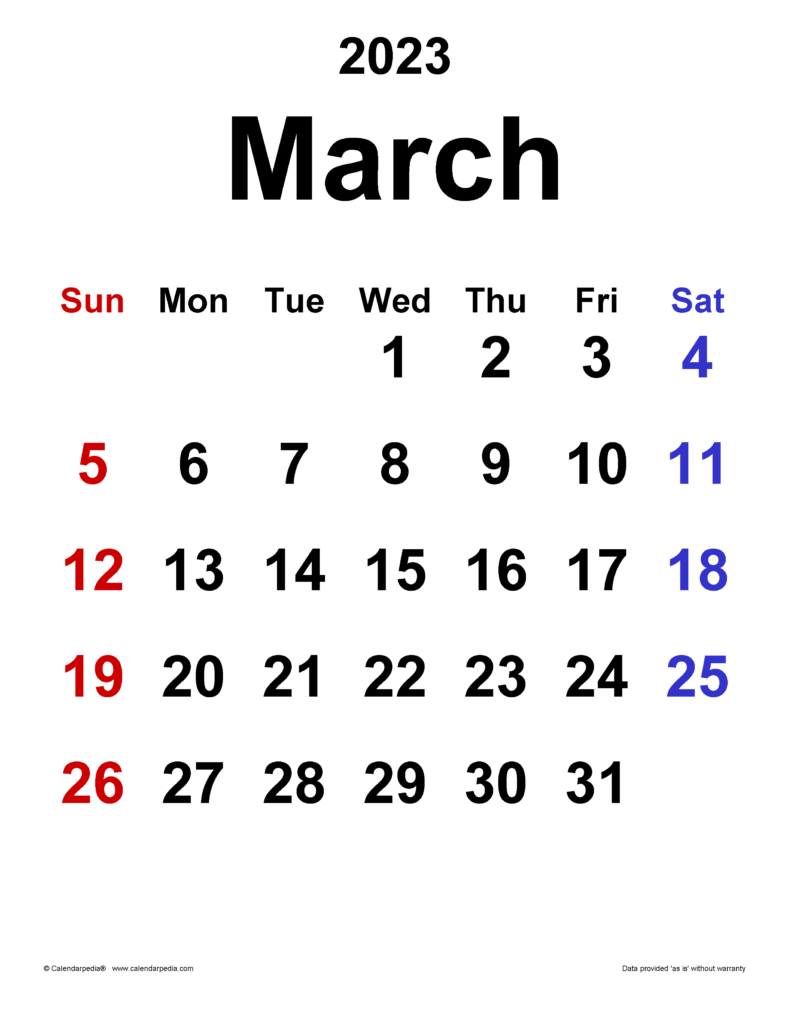 March 2023 Calendar Templates For Word Excel And PDF