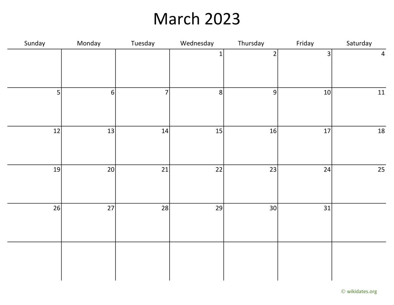 March 2023 Calendar With Bigger Boxes WikiDates