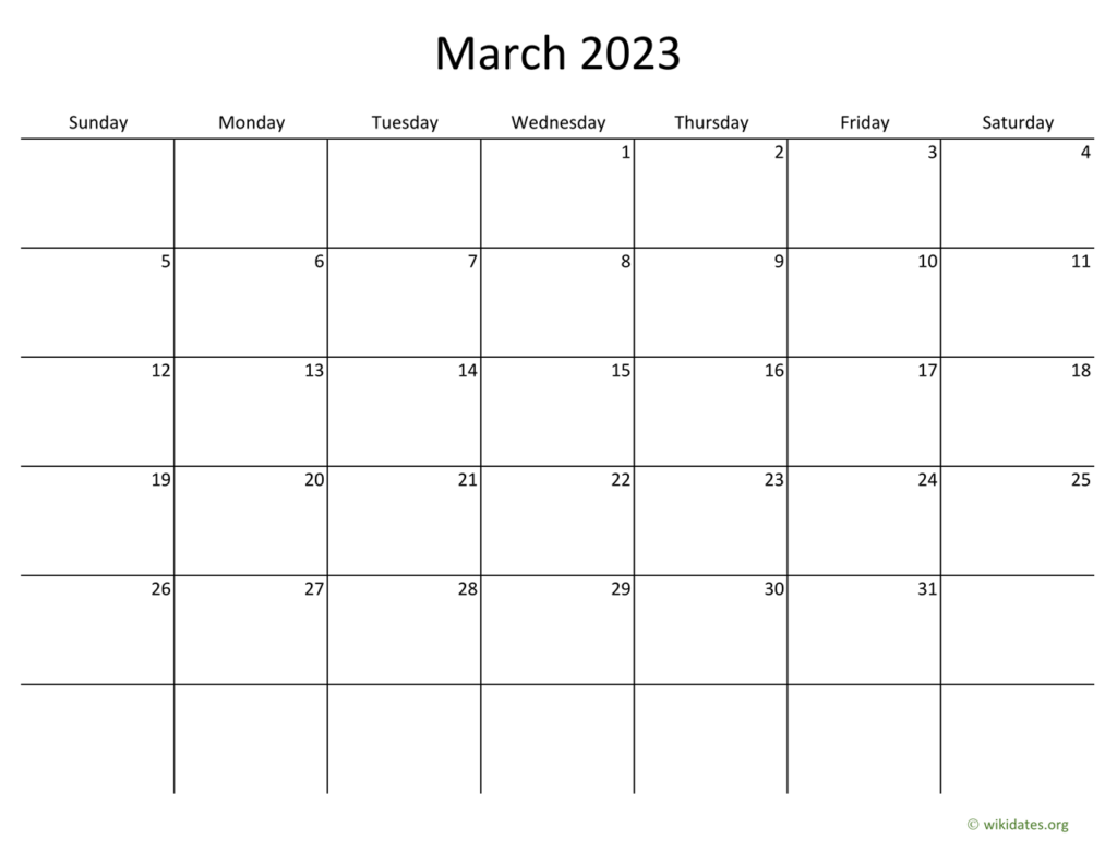 March 2023 Calendar With Bigger Boxes WikiDates