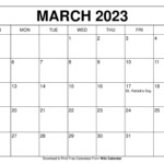 March 2023 Calendar With Holidays Printable