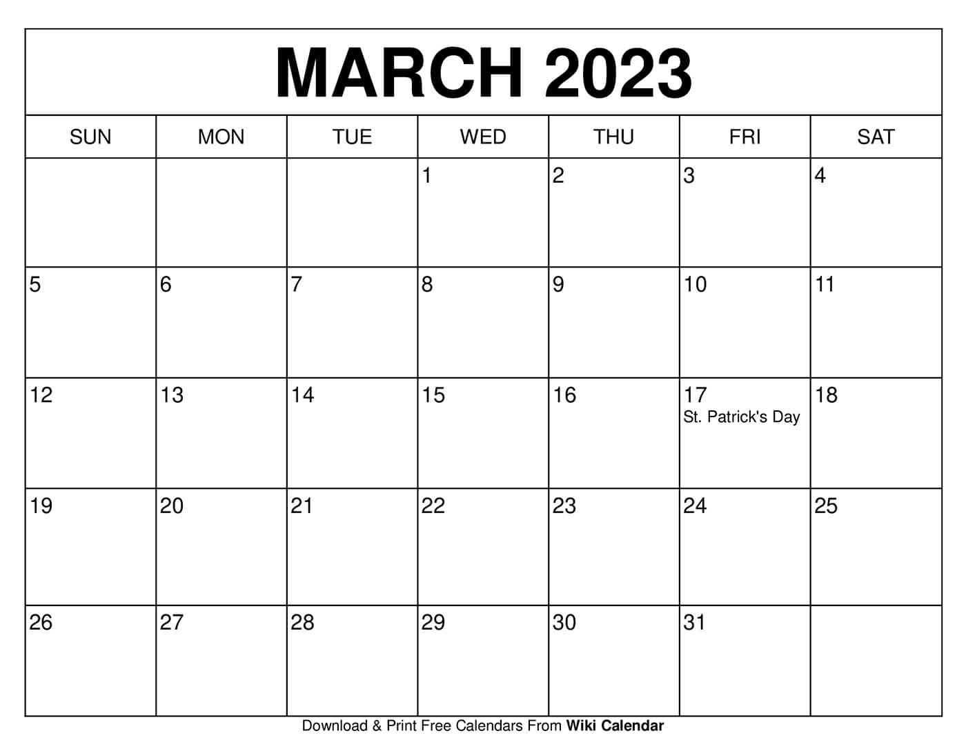 March 2023 Calendar With Holidays Printable