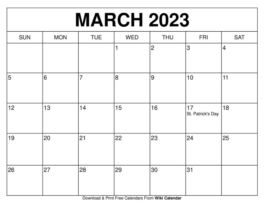 March 2023 Calendar With Holidays Printable