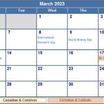 March 2023 Canada Calendar With Holidays For Printing image Format