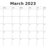 March 2023 Editable Calendar Template