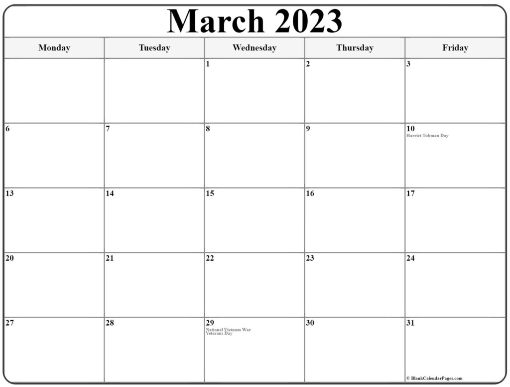 March 2023 Monday Calendar Monday To Sunday