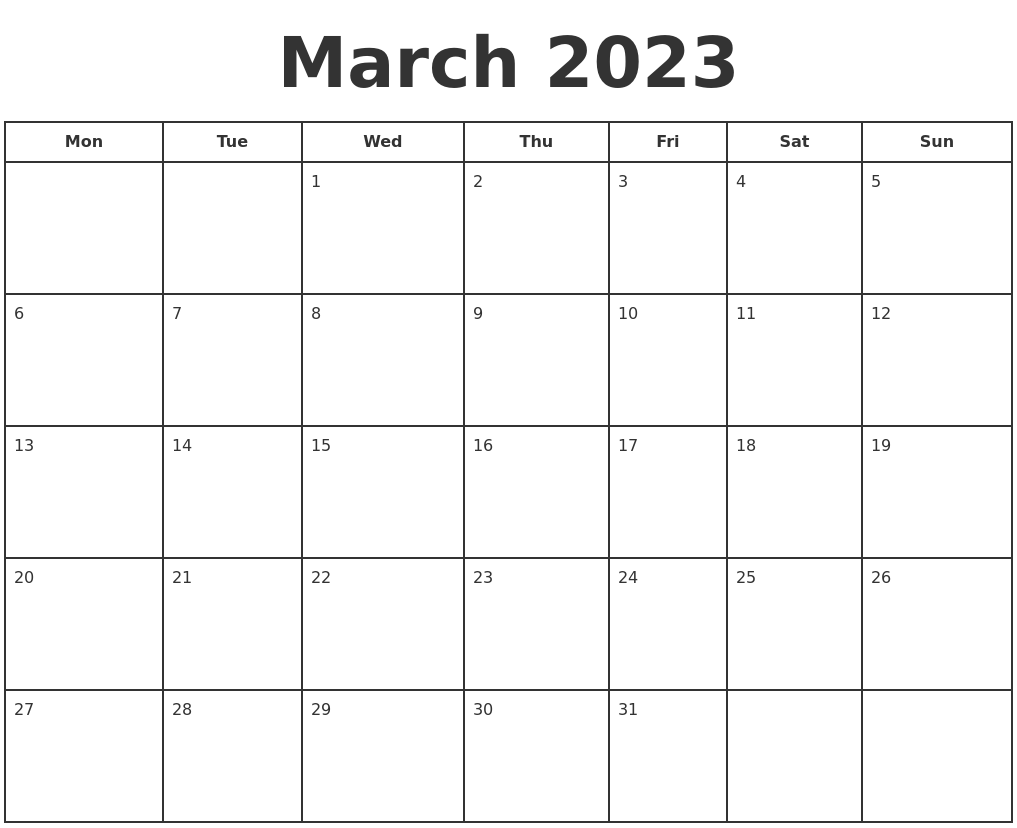 March 2023 Print A Calendar