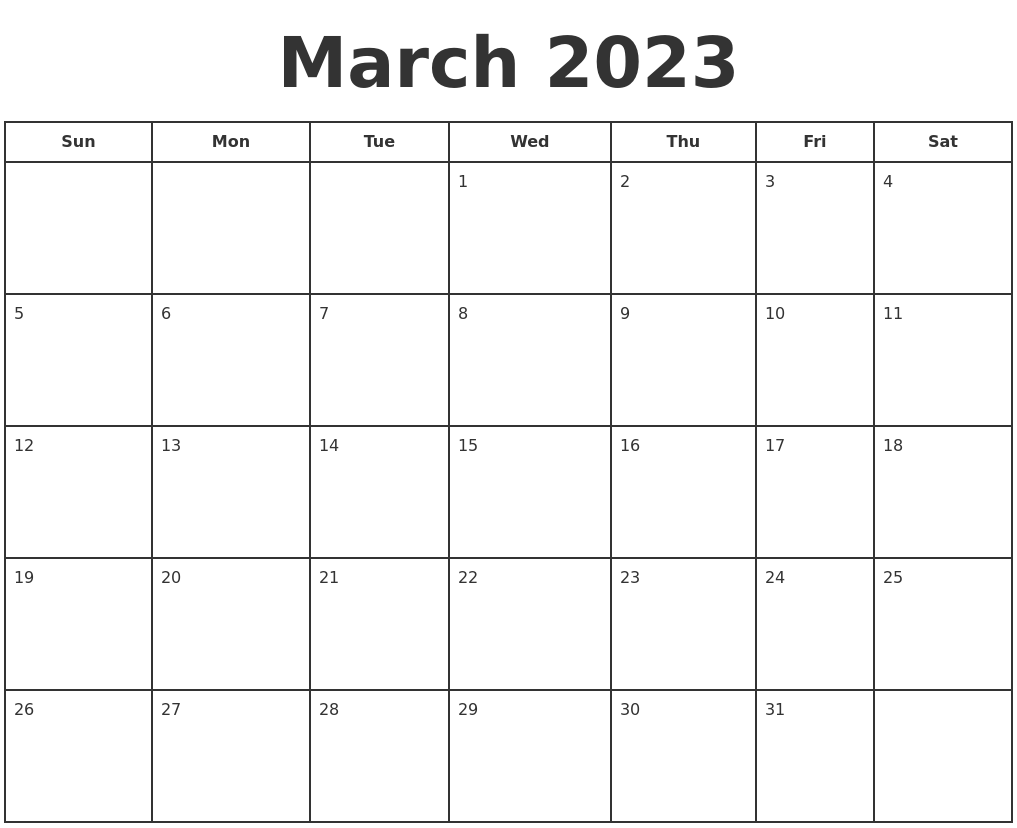 March 2023 Print A Calendar