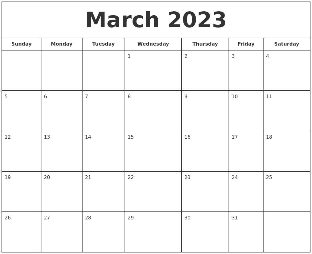 March 2023 Print Free Calendar