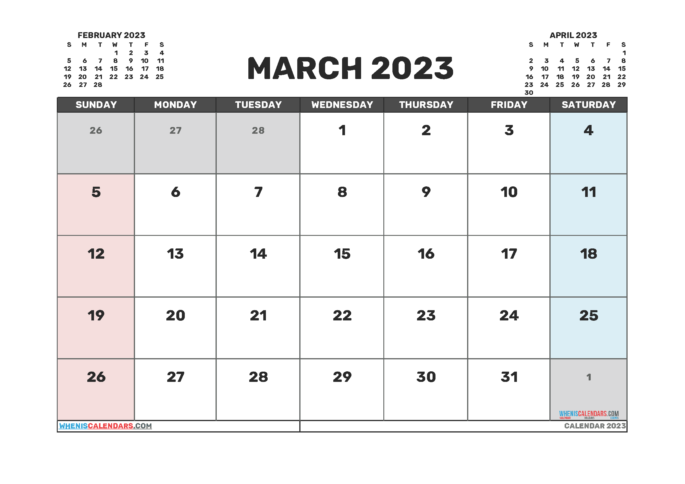 March 2023 Printable Calendar Free Monthly Calendar