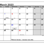 March 2023 Printable Calendar India MS Michel Zbinden IN