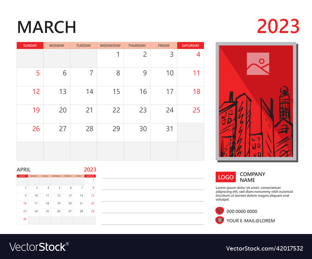 March 2023 Template calendar Design Royalty Free Vector