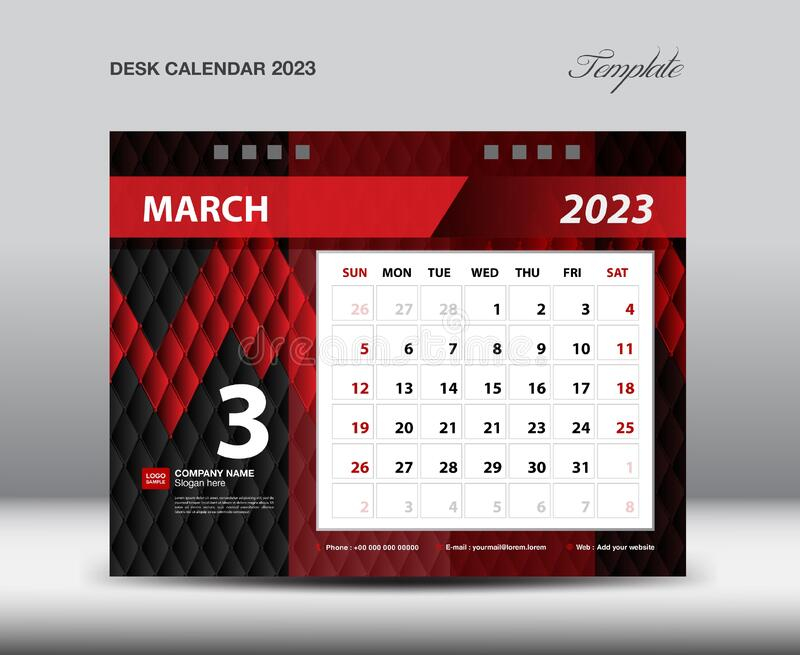 March 2023 Year Desk Calendar 2023 Template Vector Week Starts Sunday