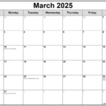 March 2025 With Holidays Calendar