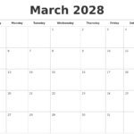 March 2028 Calendars Free