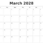 March 2028 Calendars Free