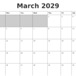 March 2029 Blank Printable Calendar