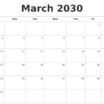 March 2030 Blank Monthly Calendar