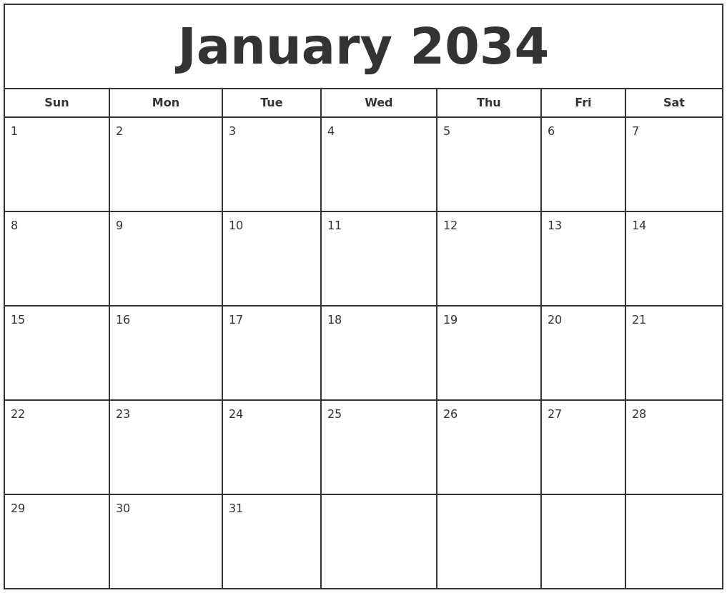 March 2034 Calendar Maker