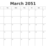 March 2051 Printable Calendar