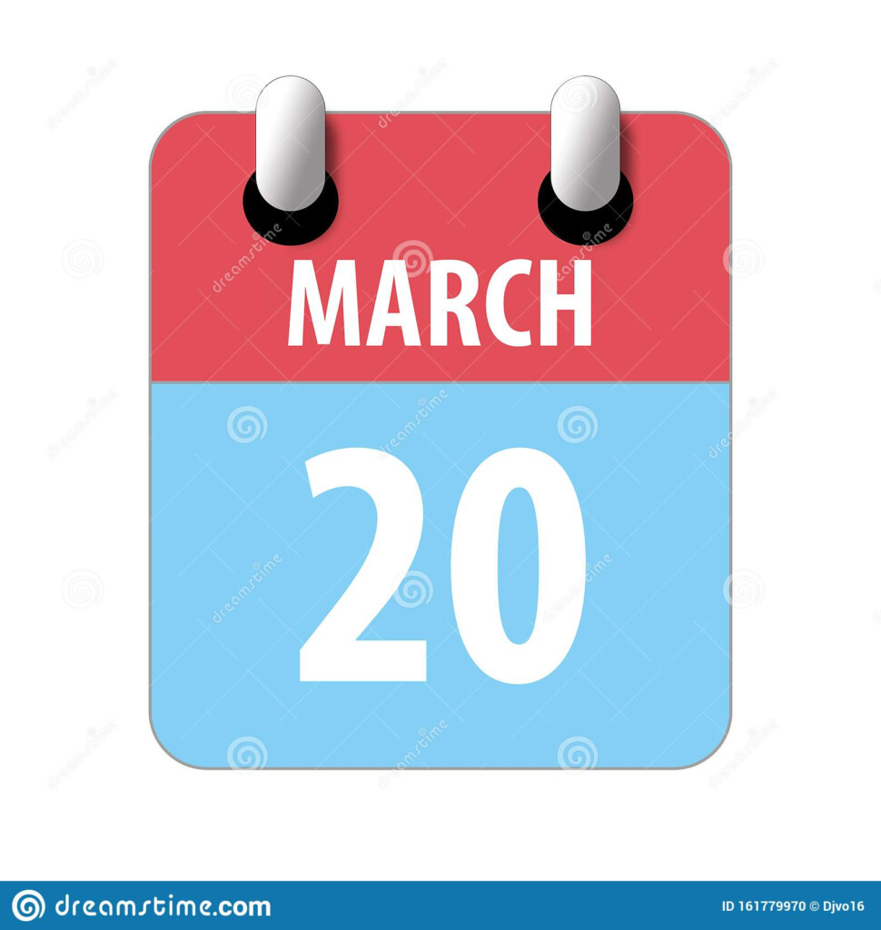 March 20th Day 20 Of Month Simple Calendar Icon On White Background 