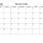 March 2106 Calendar PDF Word Excel