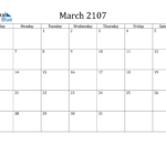 March 2107 Calendar PDF Word Excel