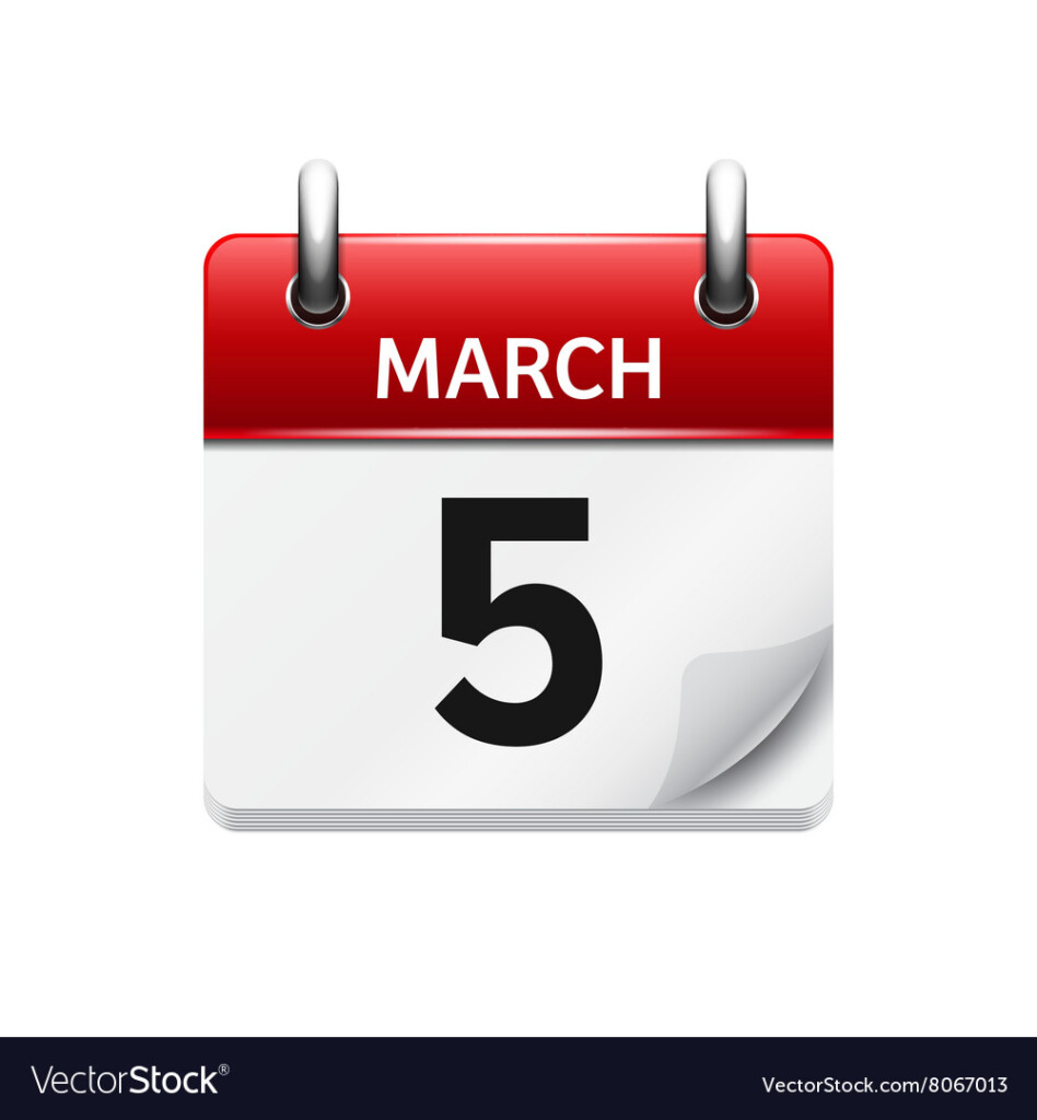 March 5 Flat Daily Calendar Icon Date And Vector Image