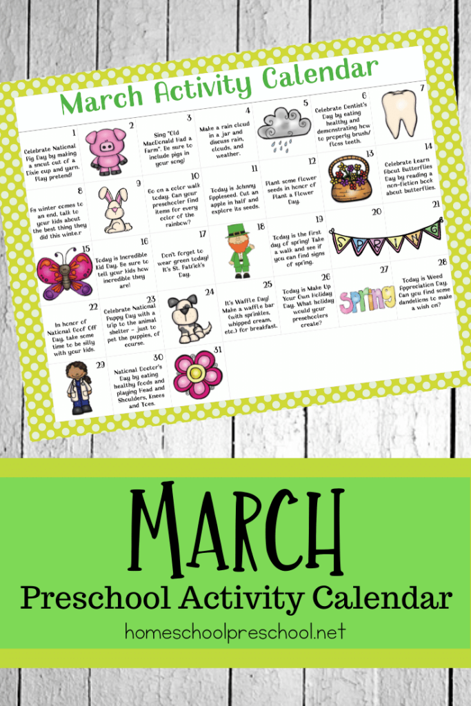 March Activity Calendar For Preschoolers March Activities Kids 