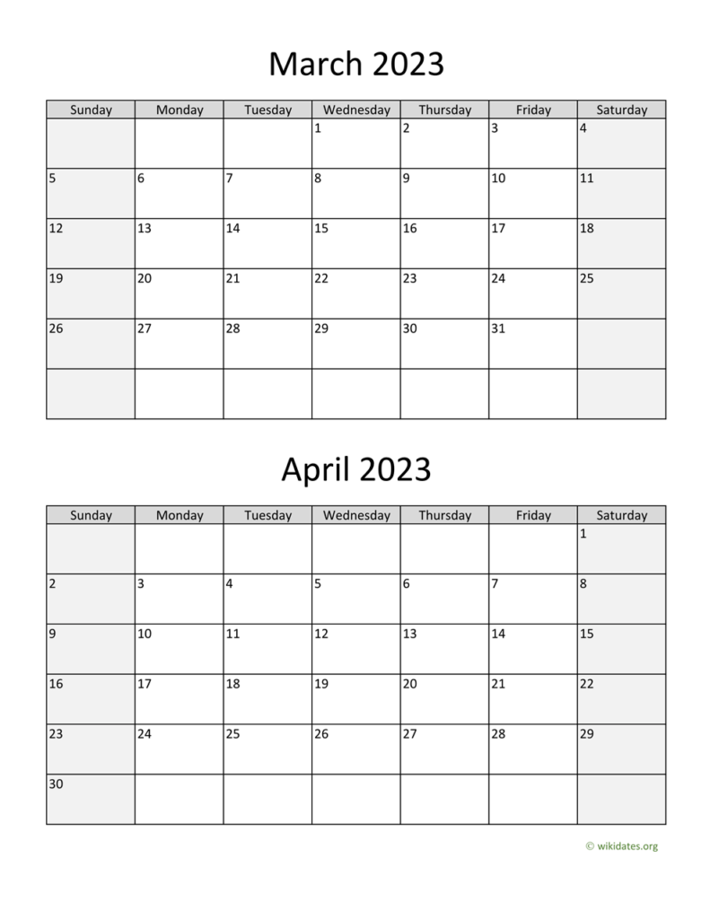 March And April 2023 Calendar WikiDates