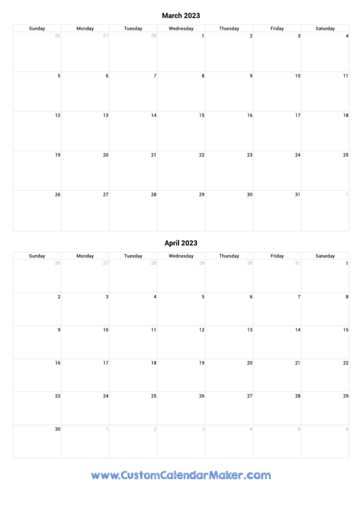 March And April 2023 Printable Calendar Template