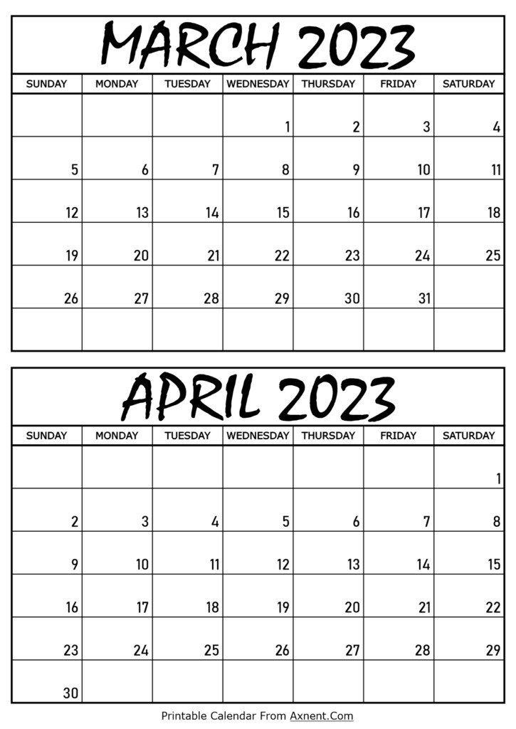 March April 2023 Calendar Templates Two Months