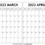 March April 2023 Calendar Templates Two Months