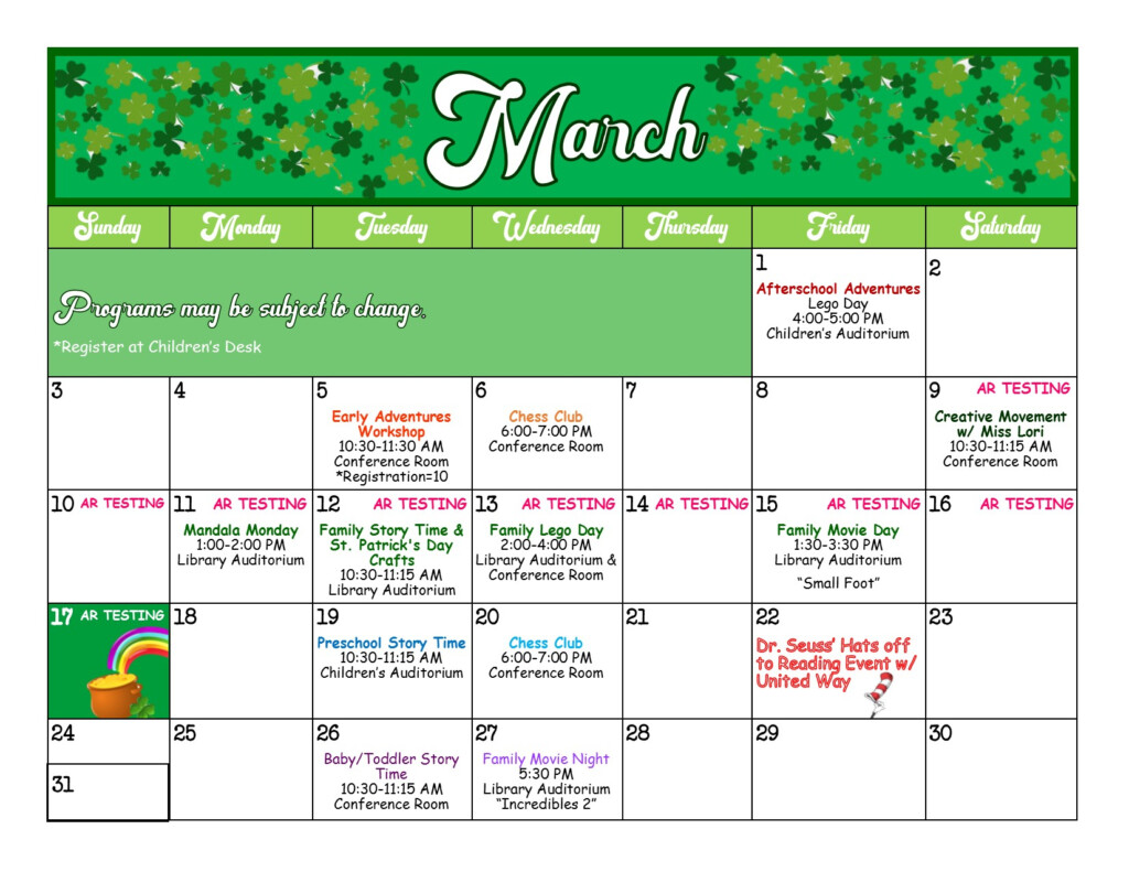 March Calendar 3 Harlingen Public Library